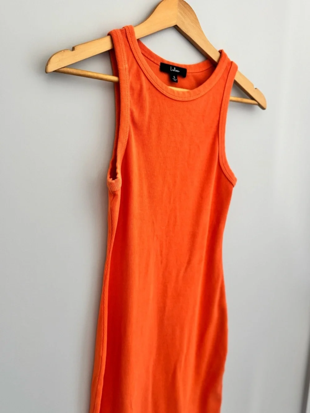 Lulus Sleek Orange Ribbed Midi Dress - Women's Bodycon Tank Style - Picture 7 of 8